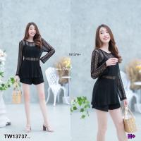 ราคา TW18737 set 3 ชิ้น เสื้อสายเดี่ยว เสื้อคลุมลูกไม้ กางเกงลูกไม้ขาสั้น (19590675790)