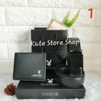 ราคา Playboy ชุดของขวัญ เข็มขัดหนัง กระเป๋าสตางค์ หนังแท้ เกรดพรีเมียม สำหรับสุภาพบุรุษ (601970755)