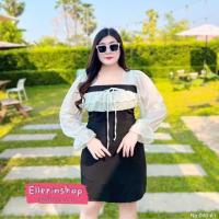 ราคา สาวอวบ เดรสสาวอวบ เดรสระบายชีฟอง อก 38 40 42 44 46 48 50 52 (20605911840)