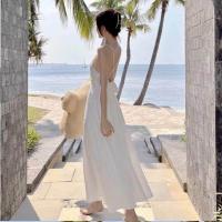 ราคา เดรสยาวสีขาวไปทะเล สายเดี่ยว ผ้าไหมอิตาลี่สีพื้น ชุดโชว์หลัง สายไขว่ผูกโบว์ กระโปรงสวิงฟรีไซต์สุดๆ เสื้อผ้าแฟชั่น ชุดไปทะเล (19903650360)