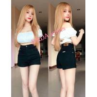 ราคา กางเกงยีนส์ขาสั้นผ้ายืดเอวสูงพับขา (20040215317)