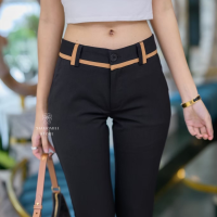 ราคา กางเกงผู้หญิงทำงาน ผ้านาโน 2 หู น้ำตาลสลับดำ (12485317041)