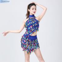 ราคา ชุดกระโปรงสั้นปักเลื่อมสำหรับการแสดงบนเวทีชุดปักเลื่อมชุดเต้นรำละตินมีพู่สีชุดเดรสเต้นรำเต้นระบำหน้าท้อง (19394327907)