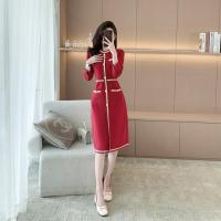 ราคา ชุดเดรสถักคอกลมสไตล์ชาแนลสำหรับฤดูใบไม้ร่วงและฤดูหนาวเสื้อไหมพรมเอวสูงยาวคลุมเข่าเดรสตัวในเข้ารูปใส่ทำงานใส่ทำงาน (20454492634)