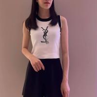 ราคา YSL เสื้อถักสีดำและสีขาวของแท้สำหรับผู้หญิงเสื้อตัวอักษรทรงสลิมฟิตเสื้อเสื้อยืดคอกลมพิมพ์ลาย (18785094838)