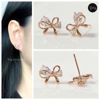 ราคา ต่างหูโบว์สี Pink Gold งานเพชร CZ ก้านเงินแท้ (20044227985)