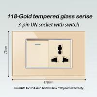 ราคา YSWL Wall Switch Light wall Outlet Socke Gold กระจกนิรภัยแผง1 2 3 4 Gang 1 2 Way Universal us thai ซ็อกเก็ต USB ไฟฟ้าสวิทช์15A 3 6 Pin Plug Power Socket Modern (15785886513)