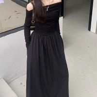 ราคา CHU MAN JIA เดรสแขนยาวเปิดไหล่ผู้หญิงเดรสแขนยาวคอเส้นเดียว (21193046873)