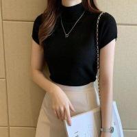 ราคา Shein เสื้อคอเต่า ไหมพรมคอเต่า เสื้อคอเต่า ผญ ผ้าไหมพรมยืด สไตร์สาวเกาหลี แขนสั้น คอกลม 473 (10173908828)