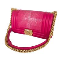 ราคา กระเป๋าสะพายหนังปลากระเบนขัดเรียบ ผู้หญิง ทรงบอย รุ่นคลาสสิคเชน สีเลือกได้ อะไหล่ทอง หรูหรา หนังปลากระเบนขัดมันเงาวับ หนังแท้100 (1019826777)