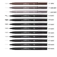 ราคา Uni pin fine line brush I ปากกาตัดเส้นหัวสักหลาดสีดำ น้ำเงิน สีน้ำตาล สีเทา และปากกาหัวพู่กันสีดำ (19158525358)