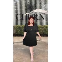 ราคา 539 R ชุดเดรสสาวอวบ ชุดออกงานสาวอวบ ชุดทำงานสาวอวบ รุ่นระบายข้าง แต่งลูกไม้แก้วลายใหม่ (19301630214)