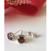 ราคา ต่างหูเงินแท้ 925 แบบปักก้าน พลอยสีแดง โกเมน แท้ทรงกลม 6 มิล (17405004260)