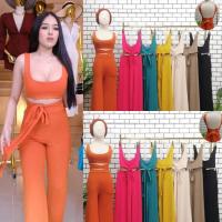 ราคา เซ็ท2ชิ้น Mymind set เซ็ตเสื้อครอปแขนกุดคอยูสายผูกเอว กางเกงขายาว ป้ายMADEBEN (17715127504)