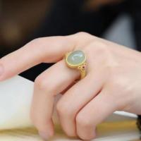 ราคา HZP แหวนวงรีหยก Hotan ธรรมชาติสำหรับผู้หญิงแหวนเงินแท้ชุบทองเปิดหินหยกขาวประณีตสง่างาม (19959340945)