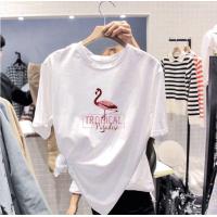 ราคา เสื้อยืดคอกลม ลายนกฟามิงโก้ ชมพู ใส่แล้วน่ารัก สวย แมทช์กับทุกลุค ทุกวัย (2188598822)