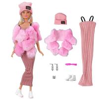 ราคา ชุดเสื้อโค้ทแฟชั่นคลุมไหล่ขนยาวสีชมพูสำหรับตุ๊กตาบาร์บี้ชุดเดรสรองเท้าเข็มขัดหมวกต่างหูกำไลข้อมือสำหรับตุ๊กตาบาร์บี้1 6 (20734664039)