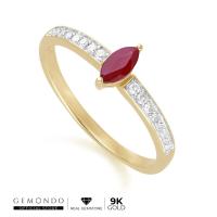 ราคา Gemondo แหวนทองคำ 9K ประดับทับทิม Ruby ทรงมาร์คีส์ บ่าข้างเพชร ดีไซน์คลาสสิก แหวนพลอยทับทิม แหวนพลอยแดง อัญมณีทับทิม (19427963981)