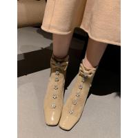 ราคา รองเท้าผู้หญิงสไตล์ฝรั่งเศสสไตล์ชาแนลรองเท้ามาร์ตินหัวเหลี่ยมติดโบว์คริสตัลรองเท้าบูทสั้นนางฟ้าใส่แล้วดูผอม (20649332183)