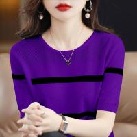 ราคา เสื้อยืดถักแขนสั้นสำหรับผู้หญิงฉบับภาษาเกาหลีคอกลมตัดกันเสื้อยืดสีลายทางกลวงใหม่สำหรับฤดูร้อนใน2023 (19252835824)