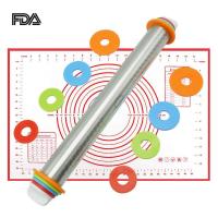 ราคา ไม้นวดแป้งสแตนเลส พร้อมแผ่นรองนวดแป้ง ปรับความหนาแป้งได้ 4 ระดับ ไม้นวดแป้ง อุปกรณ์ เบเกอรี่ Rolling Pin (21156833692)