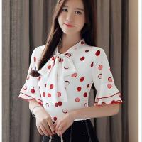 ราคา เสื้อเชิ้ตลายจุดหวานของผู้หญิงเสื้อชีฟองแขนสั้นลายจุดลายใบไม้ตุ๊กตาปกใบบัวสไตล์เกาหลีฤดูร้อน (11833542153)