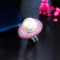 ราคา SEQUITO แผ่นเคลือบเงินผู้หญิงหรูหราขนาดจิ๋วสีชมพูบานเย็นคริสตัลพลอยสังเคราะห์เซอร์โคเนียแหวนนิ้วมือกับไข่มุกแท้ขนาดใหญ่เกรดสูงสำหรับงานเลี้ยงอาหารค่ำสำหรับ SR092ผู้หญิง (18036216929)