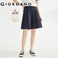 ราคา GIORDANO ผู้หญิง ผ้าฝ้ายป่านธรรมชาติทอจับจีบเอวกึ่งยางยืดกางเกงขาสั้นลำลองบางหลวม Free Shipping 05403308 (18298125623)
