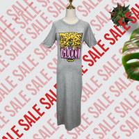 ราคา TW10386 เดรสยาวเว้าไหล่สกรีนลายลายเสือ (802766309)