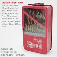 ราคา ดอกสว่านเจาะเหล็ก ดอกสว่านเจาะปูน 13 19 25PCS 1 0 13mm HSS Ti เคลือบเจาะบิตชุดสำหรับโลหะงานไม้เจาะเครื่องมืออุปกรณ์เสริมในกล่องเหล็กดอกสว่านเจาะไม้ Drill Bit Set ชุดดอกสว่าน ดอกเจาะเหล็ก ดอกเจาะคอนกรี