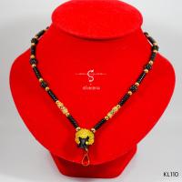 ราคา KL110 สร้อยห้อยพระ หัวช้างลงยาสีทอง คล้องห่วงสีทอง ประดับปล้องลาย คั่นกะลาดำ เม็ดทองเลเซอร์ เลือกความยาวได้ (1459568927)