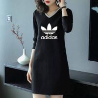 ราคา ADIDAS ชุดเดรสแขนยาวกระโปรงยาวชุดเดรสกระโปรงเกาหลีสีดำระบายอากาศได้ดีทรงหลวมไซส์ใหญ่พิเศษ (11472693701)