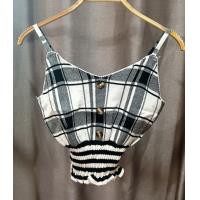 ราคา เสื้อสายเดี่ยว คอวี ลายสก็อต จั๊มปลายเสื้อ (18321849748)