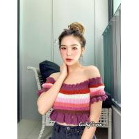 ราคา เสื้อครอป เสื้อไหมพรม ปาดไหล่เรนโบว์ เสื้อครอปไหมพรมปาดไหล่ ฟรุ้งฟริ้ง เปิดไหล่เรนโบว์ไล่โทนสีเบาๆ แขนตุ๊กตาคิ้วๆมากกก (17437463947)