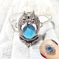 ราคา กำไลพญานาคคู่ นาคเกี้ยว โอบมณีสีฟ้า เพทาย กำไลเงินแท้ รมดำ พลอย CZ YTG 11695 (15910426729)