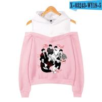 ราคา BTS 2020 Mew แฟชั่นพิมพ์ปิดไหล่ Hoodies ผู้หญิงแขนยาว Hooded เดรสเปิดไหล่ข้างเดียว (8324489478)