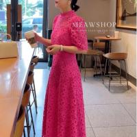 ราคา เดรสยาวฉลุลาย M 3XL ชุดออกงาน ไปงาน เพื่อนเจ้าสาว สีบานเย็น ชมพู งานป้าย THE CLASSIC (20501227801)