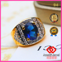 ราคา แหวนทอง ประดับพลอยสีน้ำเงินไพลิน ล้อมเพชร Blue CZ Ring แหวน พลอยสีประจำวันเกิด เสริมดวง แหวนพลอย เรียกทรัพย์ แหวนชาย เสริมโชคลาภ (17273206647)