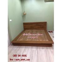 ราคา เตียงไม้สัก เตียงไม้สไตล์โมเดิร์น เสริมคิ้วไม้สักแต่งรอบฐานเตียง (20414359357)