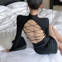 ราคา IELGY เสื้อยืดเอวสูงครึ่งคอปกแขนยาวของผู้หญิงเสื้อเอวลอยเอวสูงด้านหลังรัดรูป (18588075129)