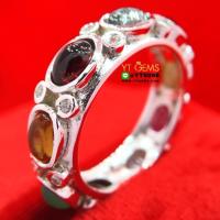 ราคา แหวนพิรอด แหวนนพเก้า แหวนเงินแท้ ชุบทองคำขาว พลอยนพเก้าแท้ พลอยแท้ครบตามตำรา หน้าแหวน 6 มม แหวนพลอยรอบวง YTG 2695 (17425064962)