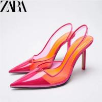 ราคา รองเท้าส้นสูงพลาสติกสีแดงกุหลาบ ZARA (19344694711)