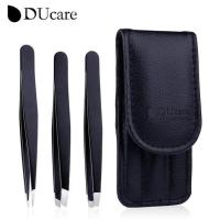 ราคา DUcare professional tweezers for eyebrows lash twizzer Stainless Steel Eyelash Extension Classic Slant 3pc Hair removal tweezers (16779303005)
