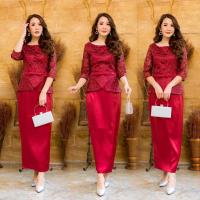 ราคา ชุดไทยประยุกต์ ชุดไปงานชุดแม่บ่าวสาว ชุดเซต Set เสื้อลูกไม้ใยบวบปักกริ้ตเตอร์ กระโปรงผ้านุ่มซาตินวาเลนติโน่ มี size M 4XL (11269253776)