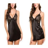 ราคา suidi123 ลูกไม้ Nighties Nightgown สำหรับผู้หญิงบ้านชุด V คอสุภาพสตรีผ้าไหมซาตินชุดนอนกระโปรงชุดนอน Nightdress (20899738554)