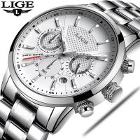 ราคา LIGE นาฟิกาข้อมือชายแฟชั่นสแตนเลสกันน้ำโครโนกราฟส่องสว่างควอทซ์นาฟิกา (2699456538)