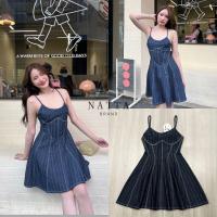 ราคา งานป้าย Natta Brand งานใหม่ มินิเดรสสายเดี่ยว ผ้ายีนส์ แต่งดีเทลด้ายสีขาวให้มีความน่ารักขึ้น ขนาด S M L (19352163844)