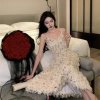 ราคา เดรสคลุมเข่าทรงเอไลน์สำหรับผู้หญิงเดรสเสื้อคลุมแขนกุดปักเลื่อมขนนกสำหรับตอนเย็นสไตล์เกาหลีสง่างามแฟชั่นการแสดงผล (21089471322)