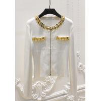 ราคา เสื้อผ้าผู้หญิงสินค้ายุโรปสไตล์ชาแนลเสื้อถักเข้ารูปคอกลมแต่งพู่ติดไข่มุกงานแฮนด์เมดปักเลื่อมสีทองเสื้อคาร์ดิแกนคอกลมแขนยาว (20362412032)
