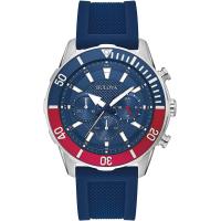 ราคา Bulova Mens Sport Chronograph Silicone Strap Watch Blue Strap Stainless Steel (16960835664)